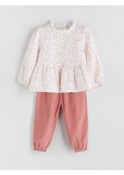 Yeni Sezon Bisiklet Yaka Çiçekli Kız Bebek Bluz ve Pantolon 2'li fiyatları