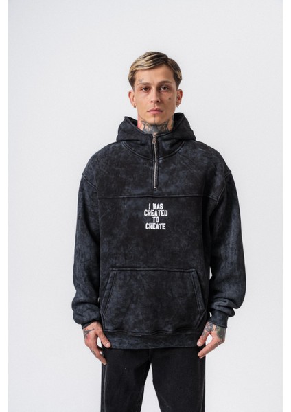 Erkek Create Baskılı Kapüşonlu Oversize Hoodie Siyah fiyatları
