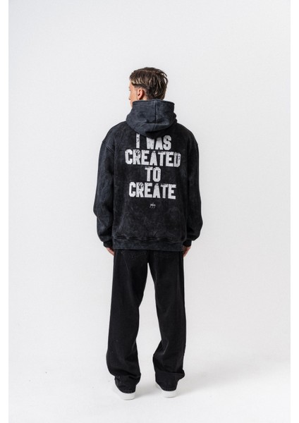Erkek Create Baskılı Kapüşonlu Oversize Hoodie Siyah fırsatları
