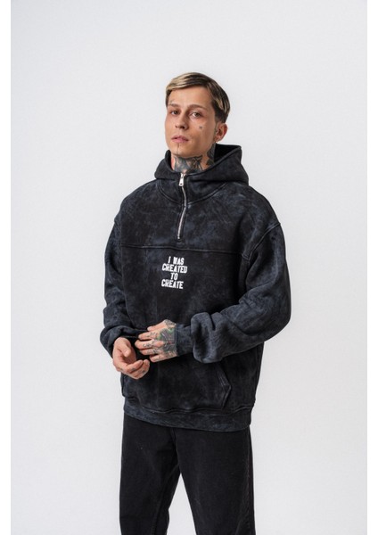 Erkek Create Baskılı Kapüşonlu Oversize Hoodie Siyah indirimleri