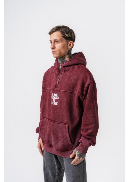 Erkek Create Baskılı Kapüşonlu Oversize Hoodie Bordo modelleri