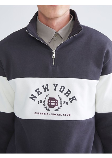 Yeni Sezon Dik Yaka Baskılı Erkek Sweatshirt modelleri