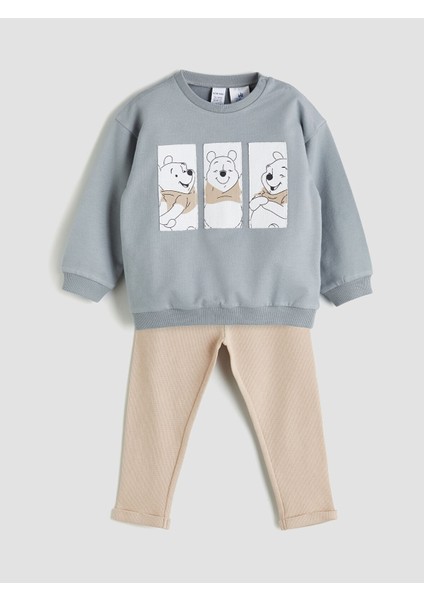 Yeni Sezon Winnie The Pooh Baskılı Erkek Bebek Sweatshirt ve Eşofman Alt 2'li