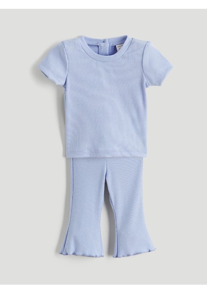 Yeni Sezon Bisiklet Yaka Kız Bebek Tişört ve Tayt 2'li