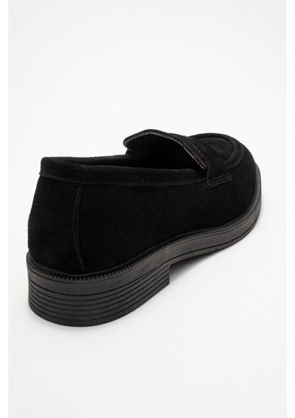 Pline Siyah Süet Hakiki Deri Kadın Loafer Ayakkabı indirimleri