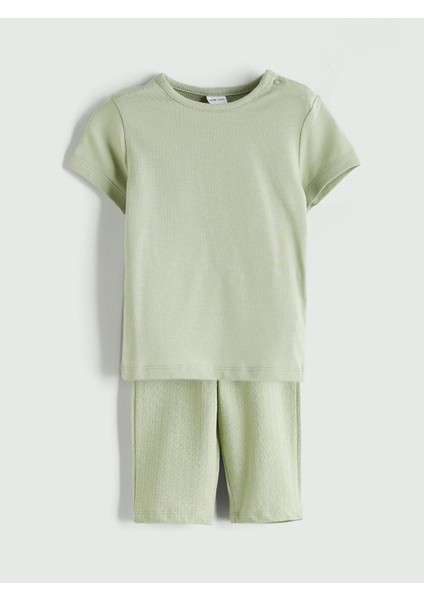 Yeni Sezon Bisiklet Yaka Basic Kız Bebek Tişört ve Şort 2'li Takım