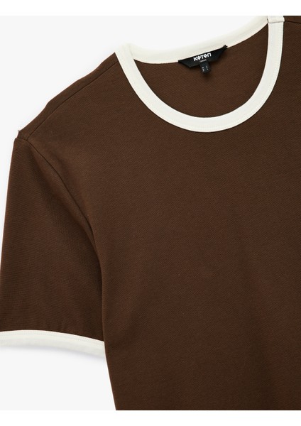 Kısa Kollu Bisiklet Yaka Tok Kumaş Renk Kontrastlı Pamuklu Slim Fit Tişört modelleri