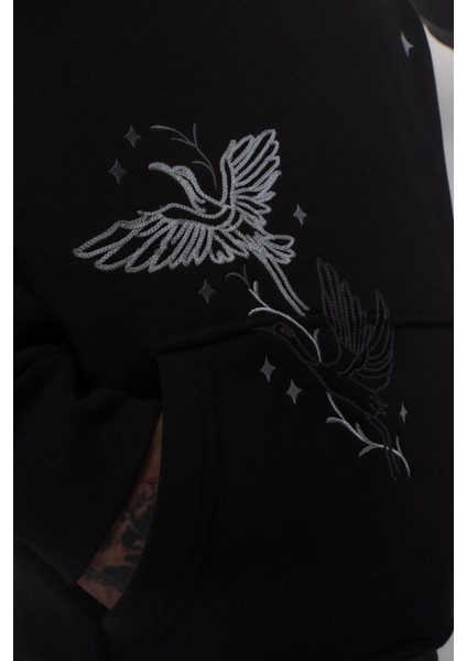 Erkek No Perch Nakışlı Kapüşonlu Oversize Hoodie Siyah fırsatları