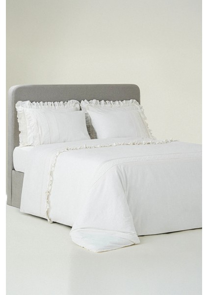 Adelya Krem Çift Kişilik %100 Organik Pamuk Keten Nevresim Takımı