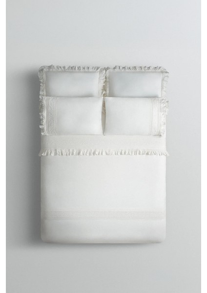 Adelya Krem Çift Kişilik %100 Organik Pamuk Keten Nevresim Takımı modelleri