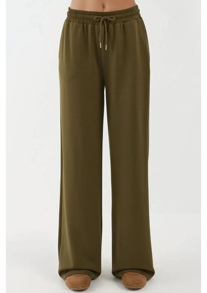 Kadın Modal Touch Geniş Paça Eşofman Altı Haki Yeşil
