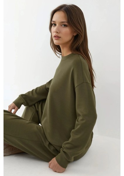 Kadın Modal Touch Geniş Paça Eşofman Altı Haki Yeşil