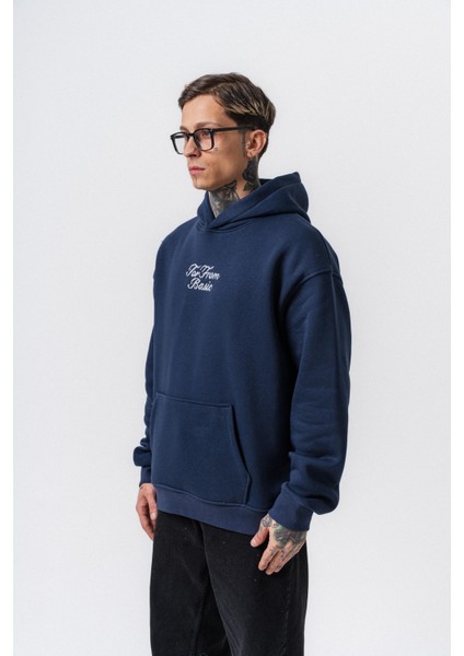 Erkek Far From Basic Nakışlı Kapüşonlu Oversize Hoodie Lacivert fiyatları
