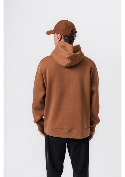 Erkek Respire Yazı Detaylı Kapüşonlu Basic Oversize Hoodie Kahve modelleri