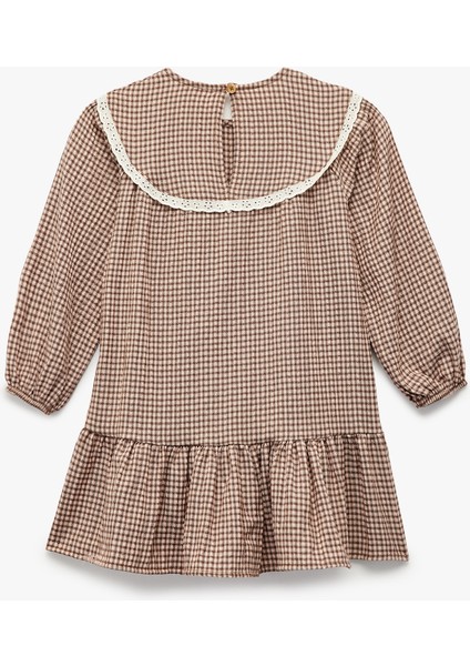 Uzun Kollu Bisiklet Yaka Pileli Pöti Kareli Elbise fiyatları