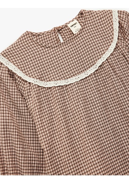 Uzun Kollu Bisiklet Yaka Pileli Pöti Kareli Elbise modelleri