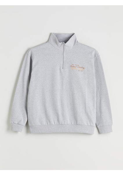 Yeni Sezon Dik Yaka Baskılı Erkek Sweatshirt