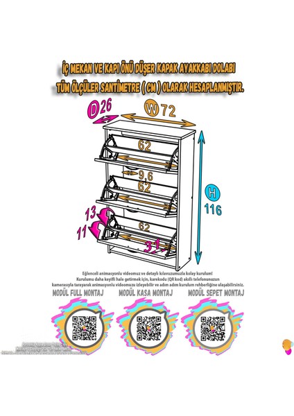 West Asma Kapı Önü 72X116X26 Cm’lik 3 Düşer Kapak 6 Göz Bölmeli Ayakkabılık fiyatları