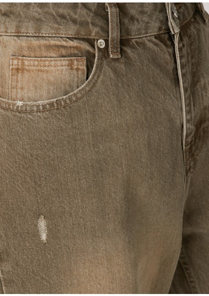 Kahverengi Yıpratma Detaylı Jean Pantolon fırsatları