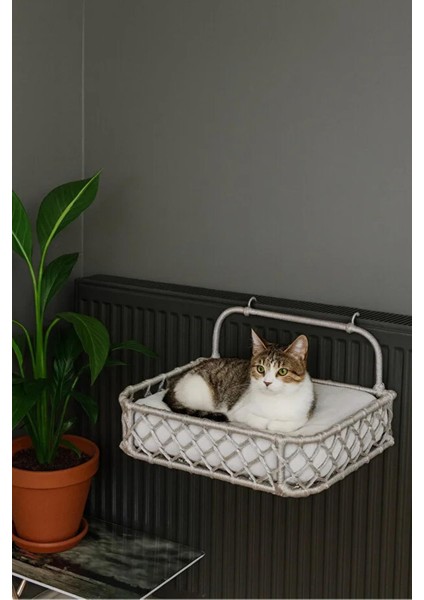 Kedi Köpek Kalorifer Yatağı, Kedi Hamak, Puf Minderli Radyatör Yatağı Açıkgri