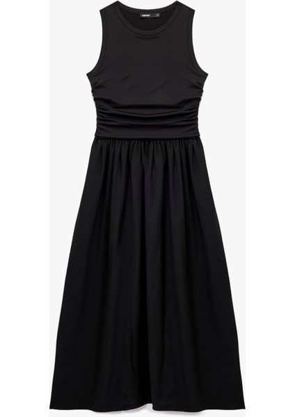 Slim Fit Bisiklet Yaka Kolsuz Midi Kloş Elbise fiyatları