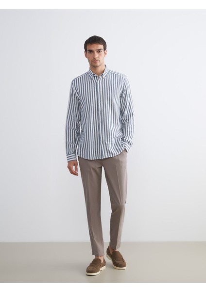 Yeni Sezon Regular Fit Uzun Kollu Çizgili Poplin Erkek Gömlek fiyatları