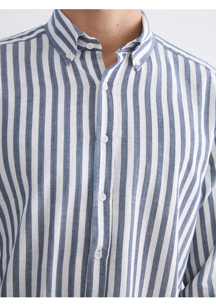 Yeni Sezon Regular Fit Uzun Kollu Çizgili Poplin Erkek Gömlek modelleri