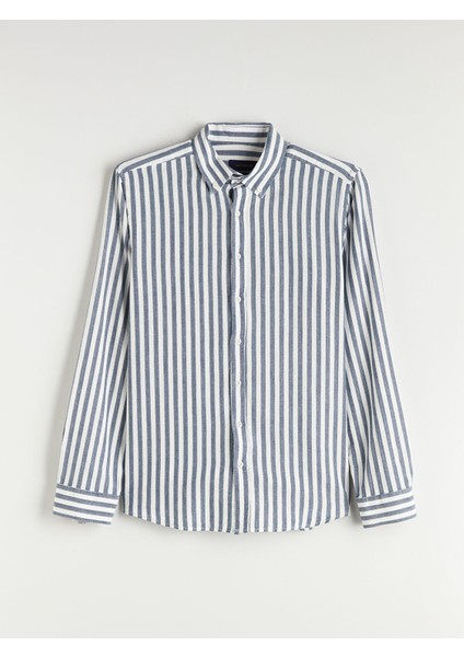 Yeni Sezon Regular Fit Uzun Kollu Çizgili Poplin Erkek Gömlek indirimleri