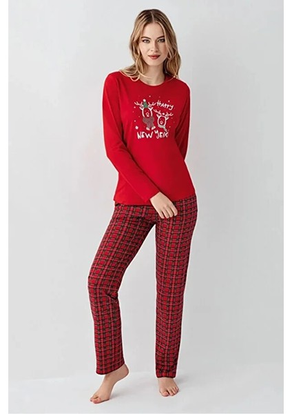Yılbaşı Temalı Uzun Kol Kadın Pijama Takım 3514