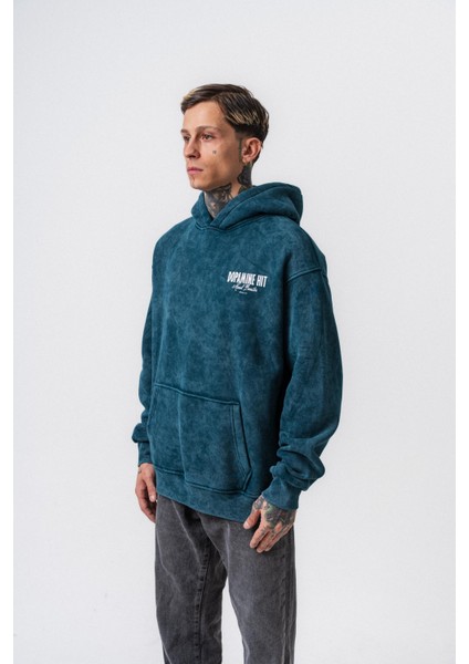 Erkek Dopamine Hit Baskılı Kapüşonlu Oversize Hoodie Zümrüt modelleri