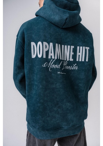 Erkek Dopamine Hit Baskılı Kapüşonlu Oversize Hoodie Zümrüt indirimleri