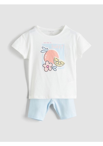 Yeni Sezon Baskılı Kız Bebek Tişört ve Tayt 2'li