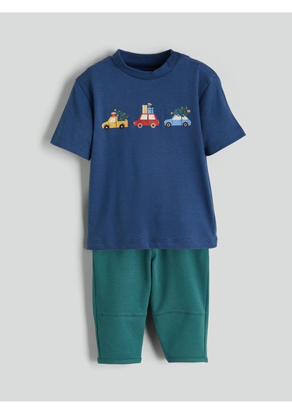 Yeni Sezon Baskılı Erkek Bebek Tişört ve Pantolon 2'li