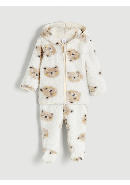 Yeni Sezon Kapüşonlu Pelüş Erkek Bebek Hırka ve Pantolon