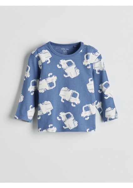 Yeni Sezon Bisiklet Yaka Baskılı Erkek Bebek Pijama Üst