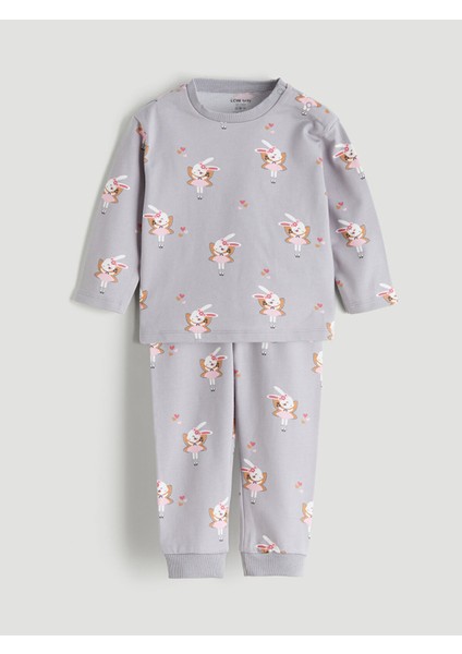 Yeni Sezon Tavşan Baskılı Kız Bebek Sweatshirt ve Eşofman Altı