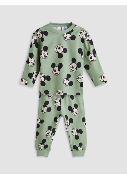 Yeni Sezon Bisiklet Yaka Mickey Mouse Baskılı Erkek Bebek Pijama Takımı