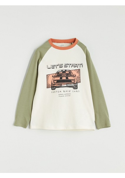 Yeni Sezon Bisiklet Yaka Baskılı Erkek Çocuk Tişört