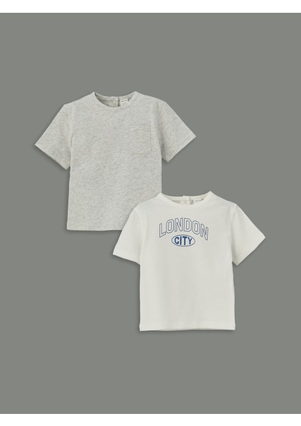 Yeni Sezon Bisiklet Yaka Baskılı Erkek Bebek Tişört 2'li