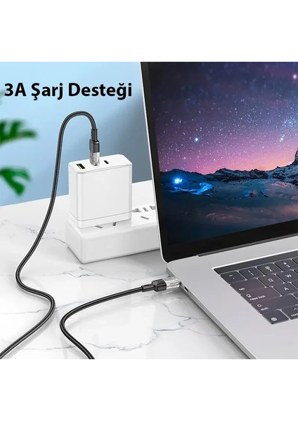 Hoco U129 Transparan Type-C To Type-C Data ve Şarj Kablosu 1M-(1903)