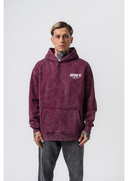 Erkek Dopamine Hit Baskılı Kapüşonlu Oversize Hoodie Vişne fiyatları