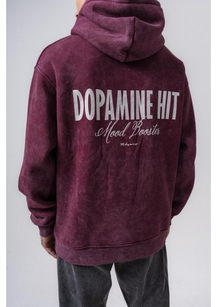 Erkek Dopamine Hit Baskılı Kapüşonlu Oversize Hoodie Vişne fırsatları