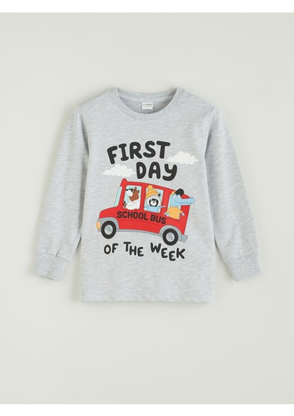 Yeni Sezon Bisiklet Yaka Baskılı Erkek Çocuk Pijama Üst