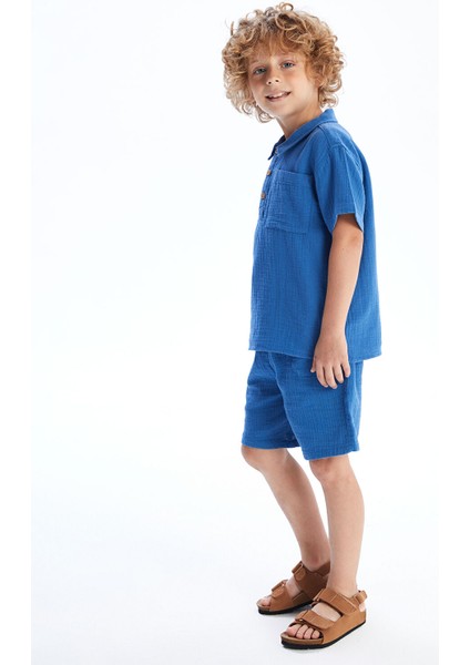 Yeni Sezon Beli Lastikli Basic Müslin Erkek Çocuk Şort