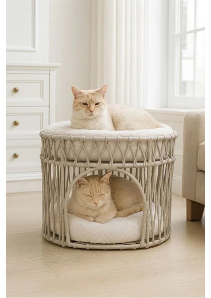 Çift Katlı Kedi Yatağı Kedi Ranzası, Iskandinav Kedi Evi Bej