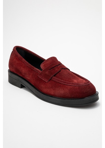 Pline Bordo Süet Hakiki Deri Kadın Loafer Ayakkabı modelleri
