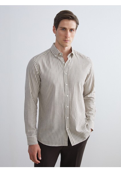 Yeni Sezon Regular Fit Uzun Kollu Çizgili Poplin Erkek Gömlek