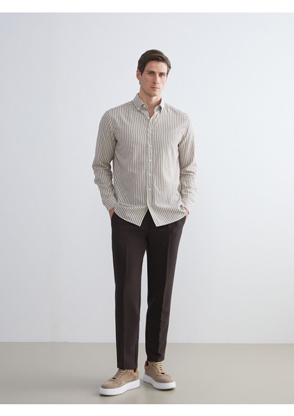 Yeni Sezon Regular Fit Uzun Kollu Çizgili Poplin Erkek Gömlek fiyatları