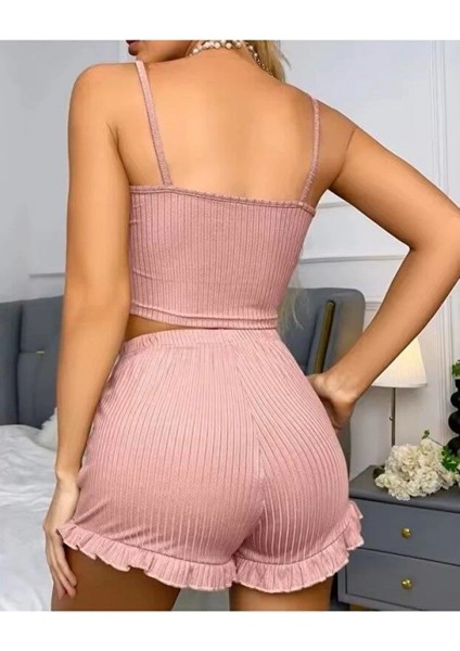 Kadın Pudra Dantel Detaylı Şortlu Gecelik Pijama Takımı 5015 fiyatları