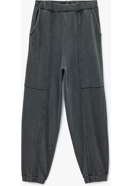 Pamuklu Rahat Kalıp Beli Lastikli Yıkamalı Dikiş Detaylı Jogger Eşofman Altı